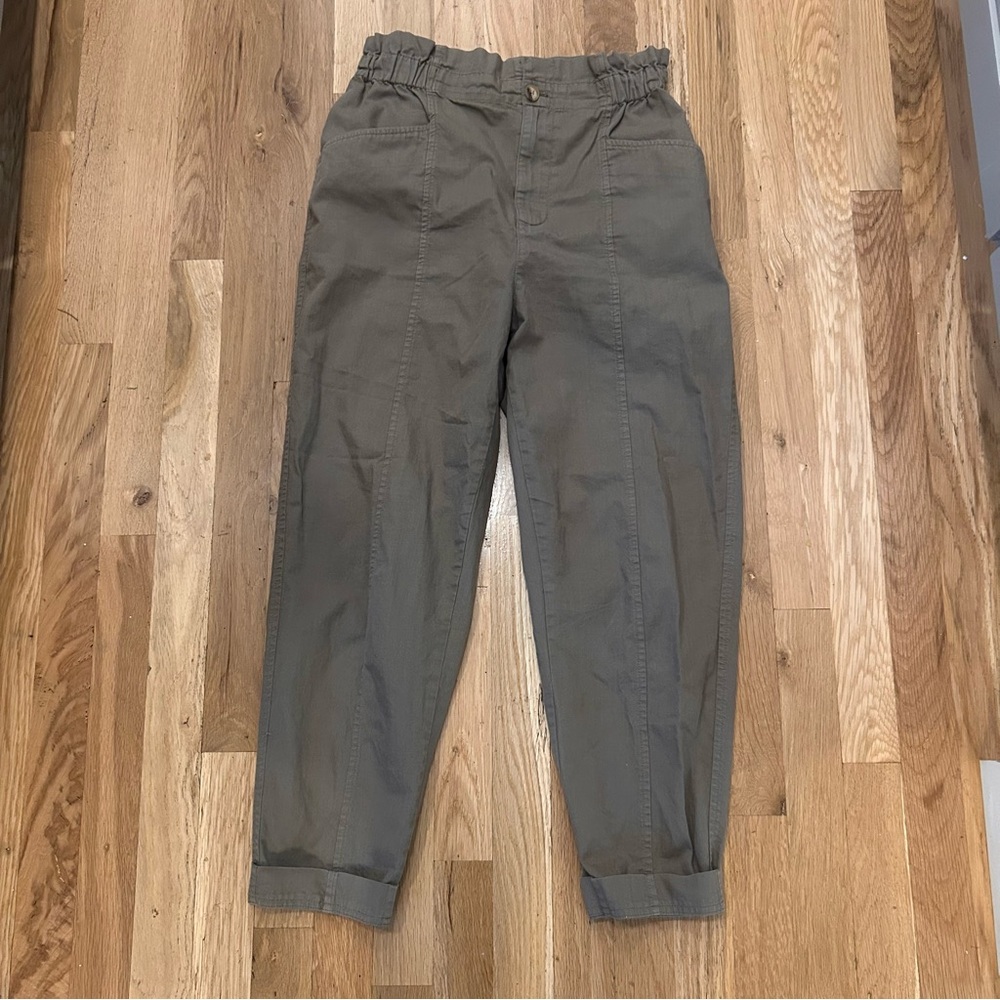 Madewell Women's Pull-On Paperbag Pants Brown, Size 26 Olive Brown